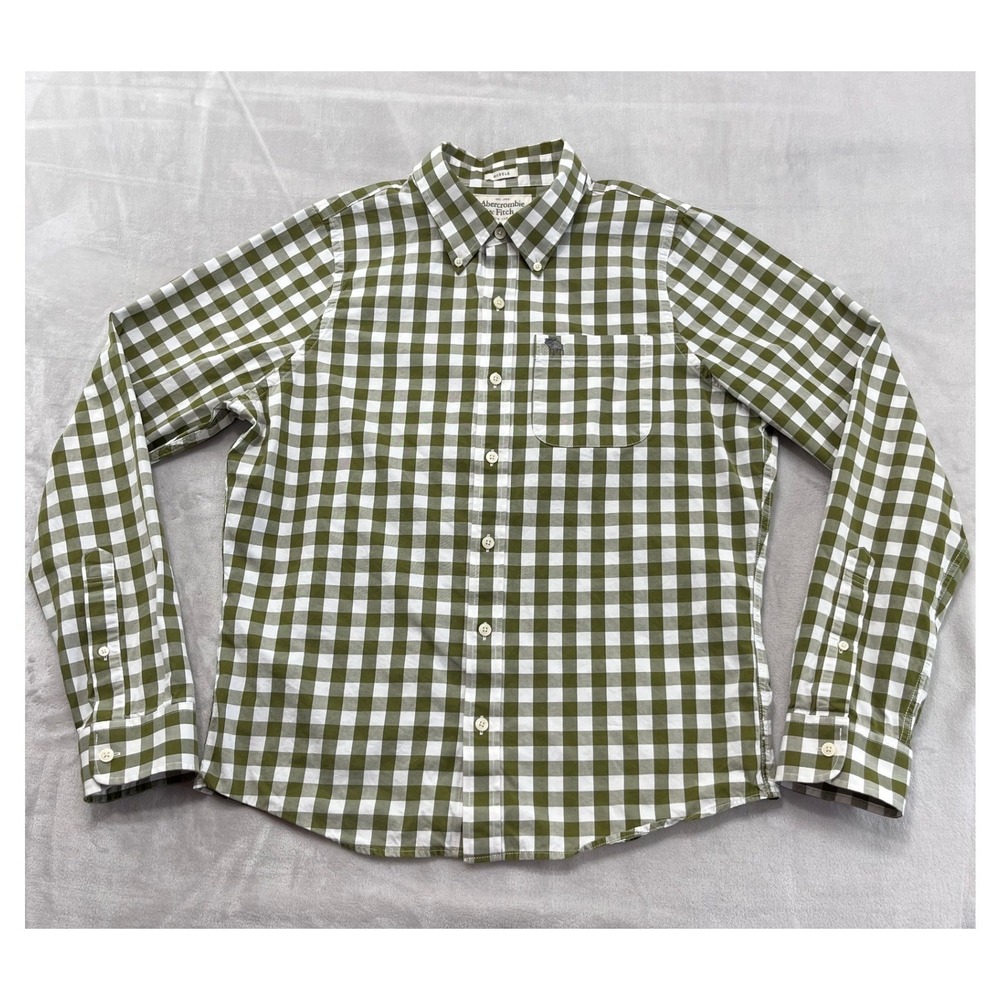 Abercrombie & Fitch Shirt Men XXL Green Gingham Muscle Fit Button Down
